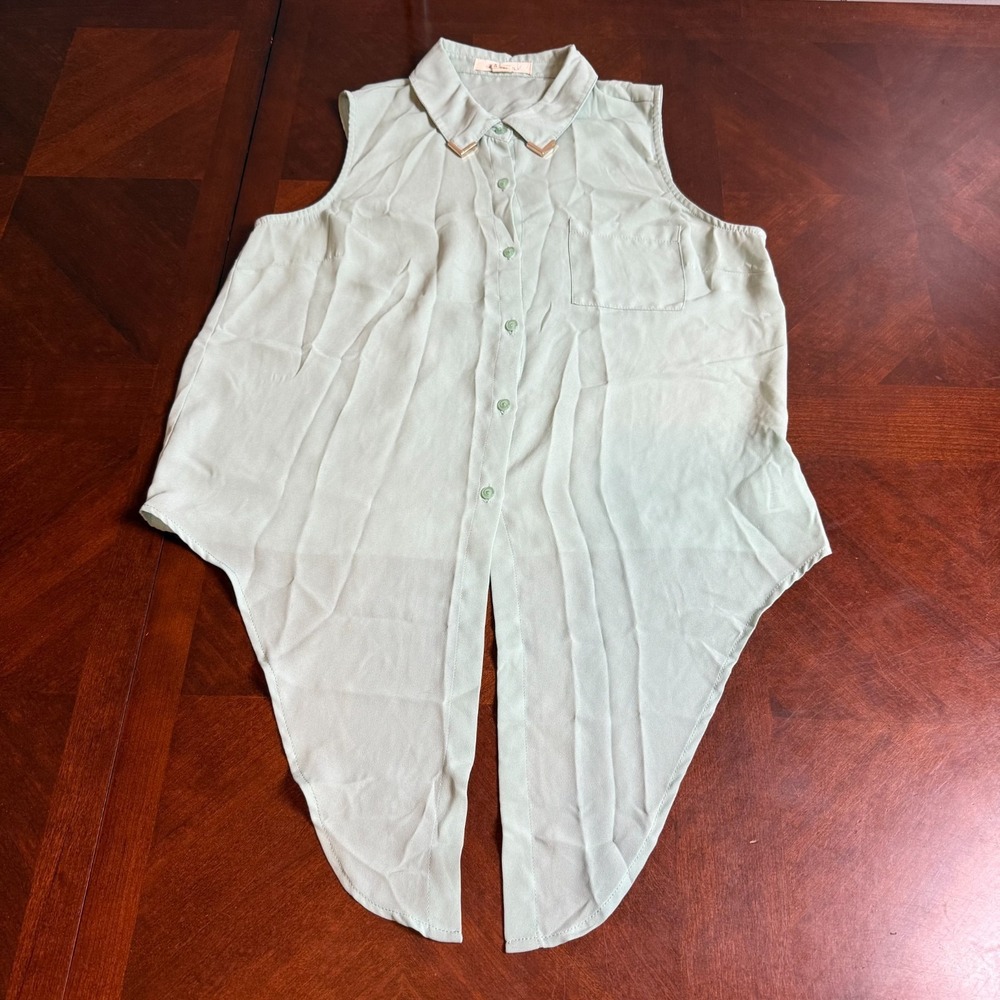 y2k Women's Mint Green High Low‎ Sleeveless Blouse Size S Flowing Sheer Top